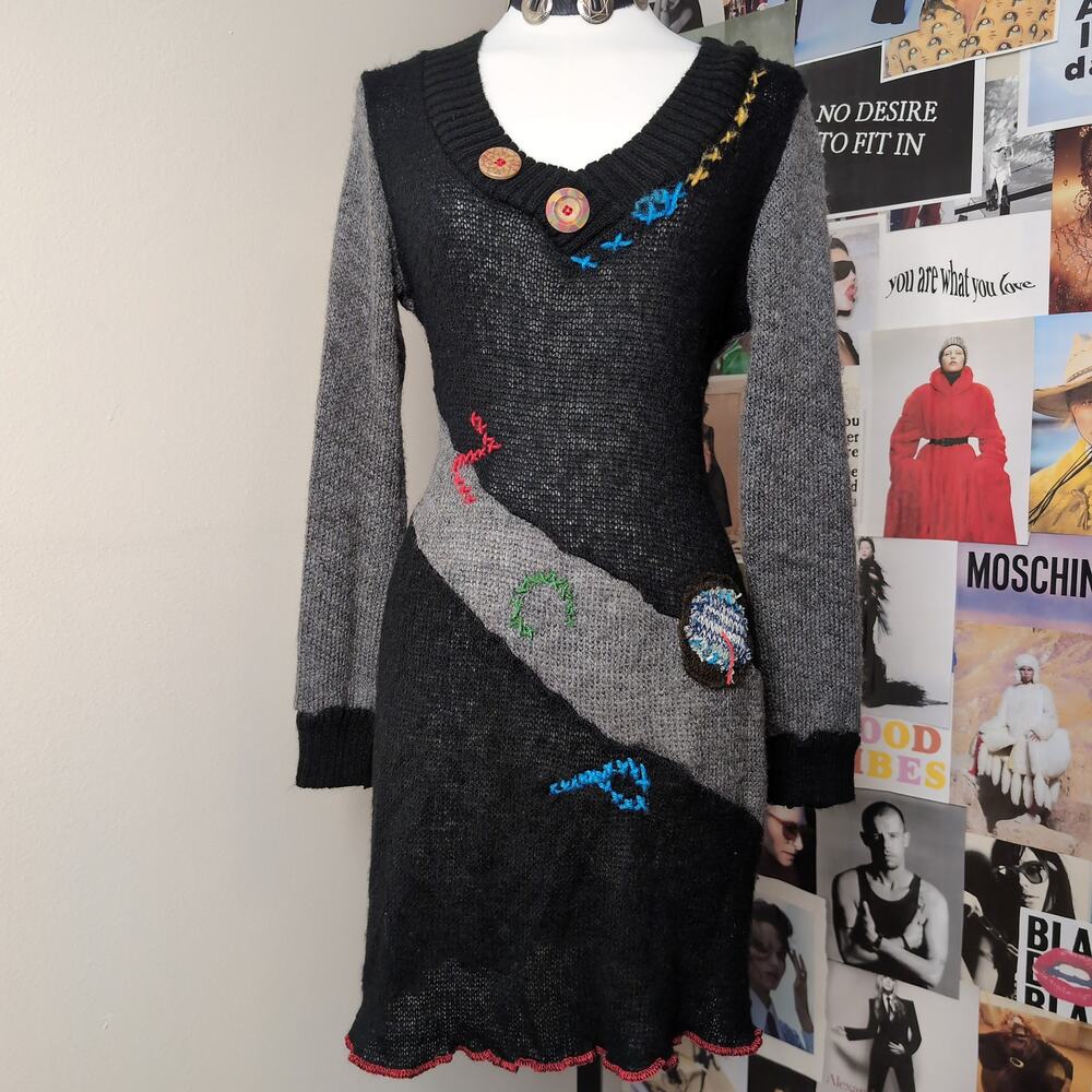 Asymmetrical Patchwork Boho Knit Dress Funky